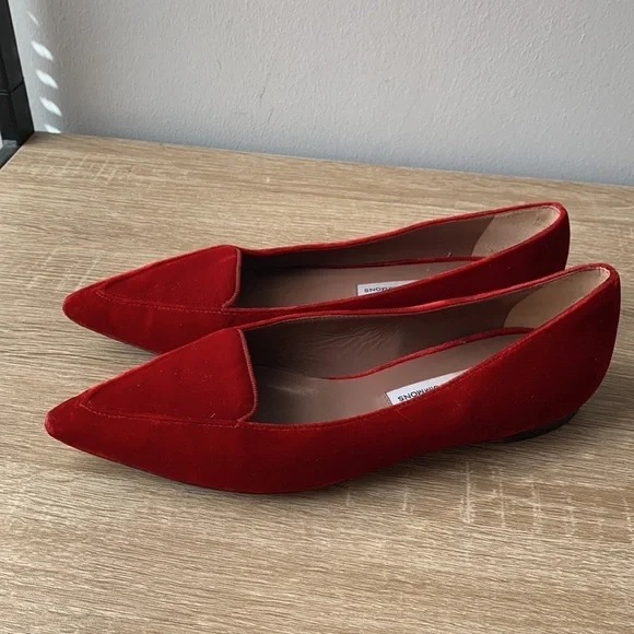 Tabitha Simmons Alexa Red Velvet Pointed Flats size 6.5 - Picture 6 of 10